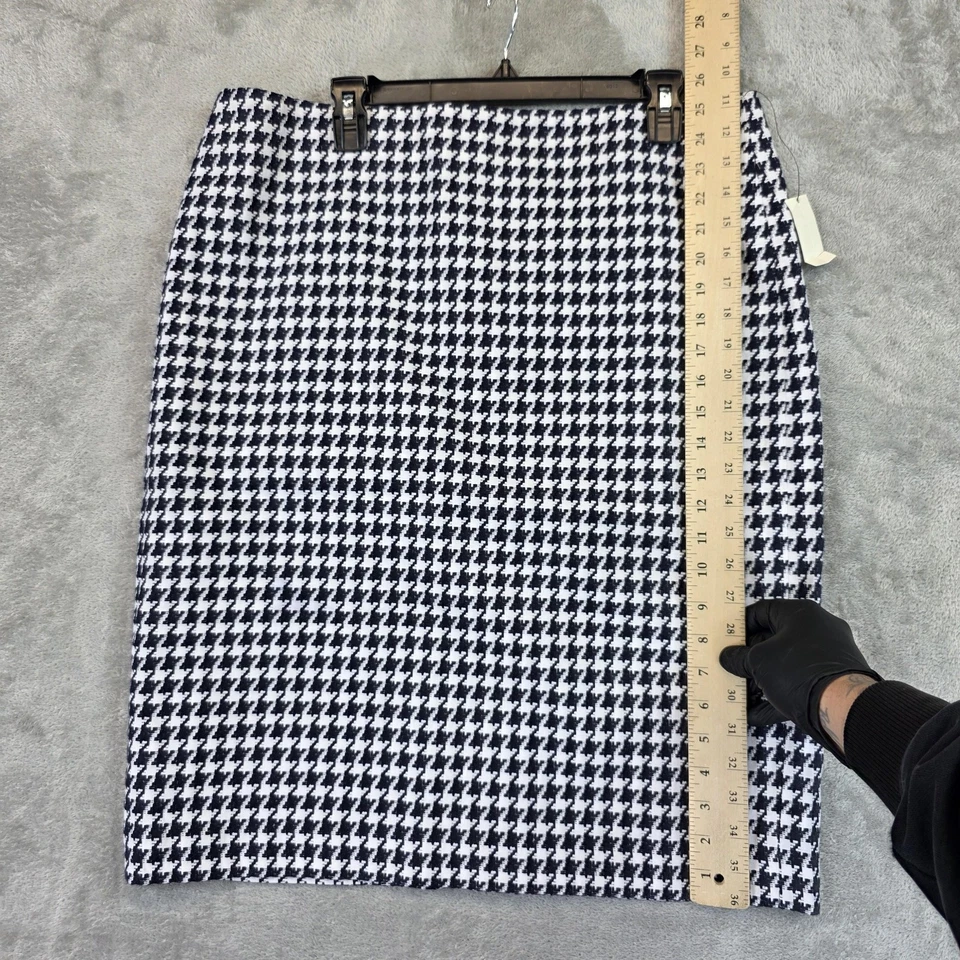 Falda Talbots Mujer Talla 16 Azul Marino Blanco Pata de Gallo Lápiz Forrada Algodón Carrera Foto 3 de 4