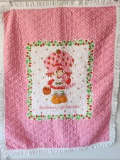 Vtg 1980 Strawberry Shortcake Children's Quilt Blanket Pink Polka Dot 37x47