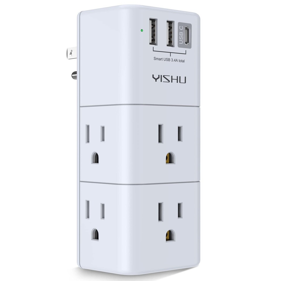 USB Multi Plug Outlet Swivel Extender Surge Protector 3 USB Ports 3 ...