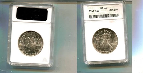 1943 P WALKING LIBERTY SILVER HALF DOLLAR ANACS MS65 OLD HOLDER 7236T