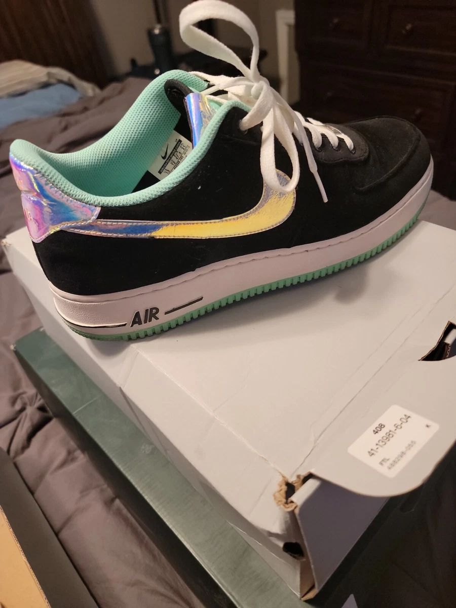 Nike air force 1 low black shiny silver green glow sale