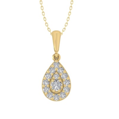 14k Yellow Gold Lab Grown Diamond Composite Pendant Necklace 18'' Silver Chain