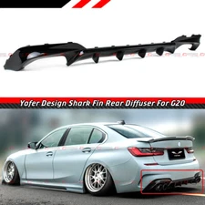 FOR 19-22 BMW G20 3 SERIES M SPORT YOFER GLOSS BLACK QUAD EXHAUST REAR DIFFUSER