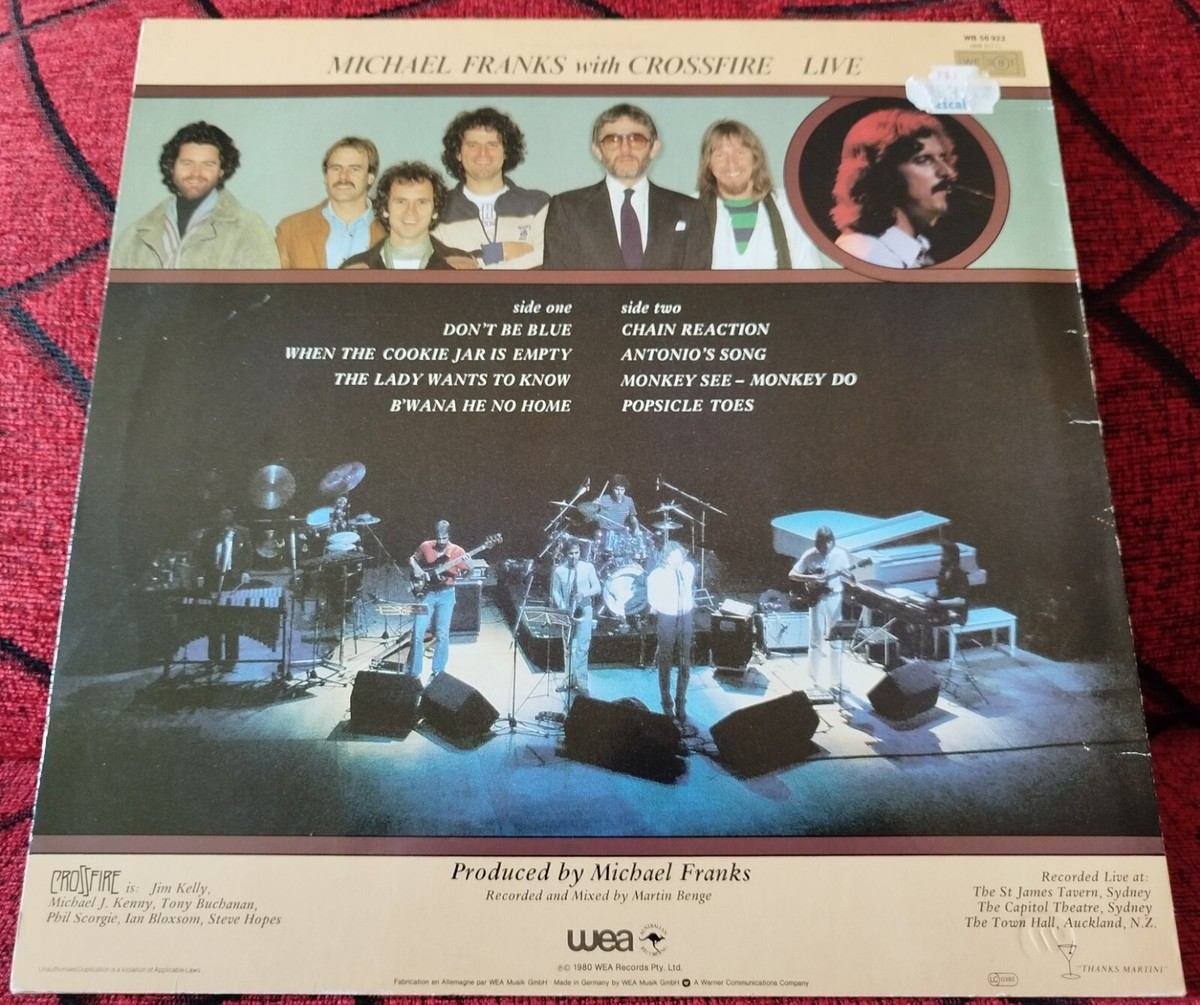MICHAEL FRANKS WITH CROSSFIRE ** Live ** 1980 GERMANY LP w/ INSERT 