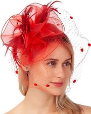 Fascinators for Women Tea Party Hat Birdcage Veil Feather Flower Cocktail Wed...