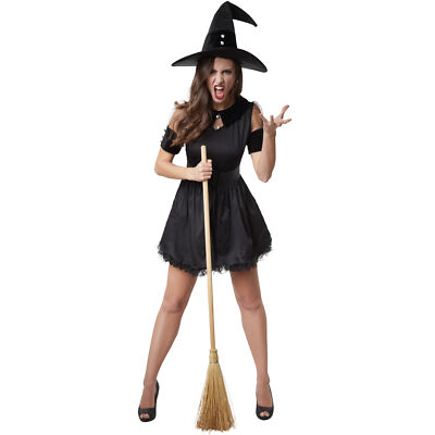 Kostüm Damen Hexe Witch Zauberin Magierin Kleid Hut schwarz Fasching Karneval