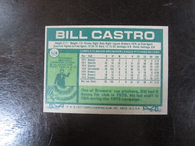 1977 Topps # 528 Bill Castro Card Milwaukee Brewers | eBay