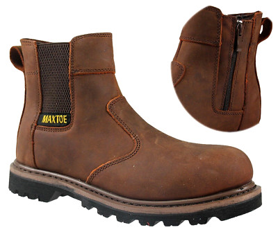 HERREN ECHTLEDER SICHERHEIT ZEHENKAPPE ARBEIT HÄNDLER CHELSEA SLIPPER REISSVERSCHLUSS STIEFEL SCHUHE GR.