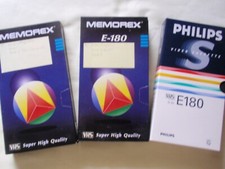 3 x  VHS Video Cassette Tapes (Used): 1 x Philips E180   &  2 x Memorex E180