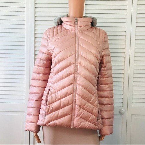 guess pink puffer coat