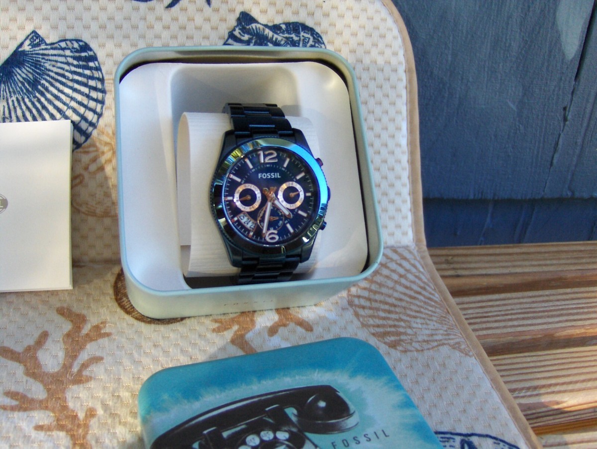 FOSSIL ES 4093 PERFECT BOYFRIEND 2 TONE BLUE & ROSE GOLD 3 EYE 