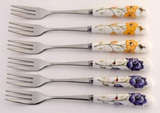 Lenox Butterfly Meadow 6-Piece Cocktail Fork Set ~~ Stainless Steel & Porcelain