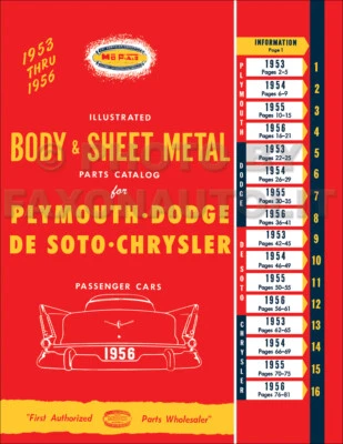 Body Parts Book 1953 1954 1955 1956 Dodge Plymouth Chrysler DeSoto Catalog