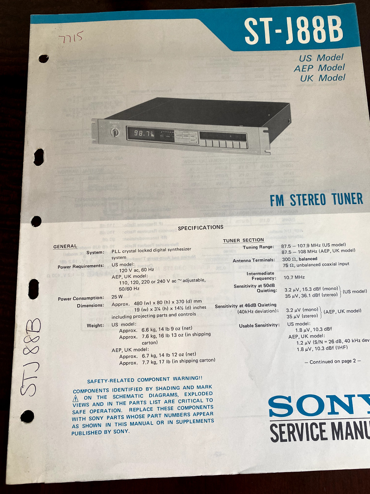 Sony st-j88 vintage audio equipment - eBay listing photo 3