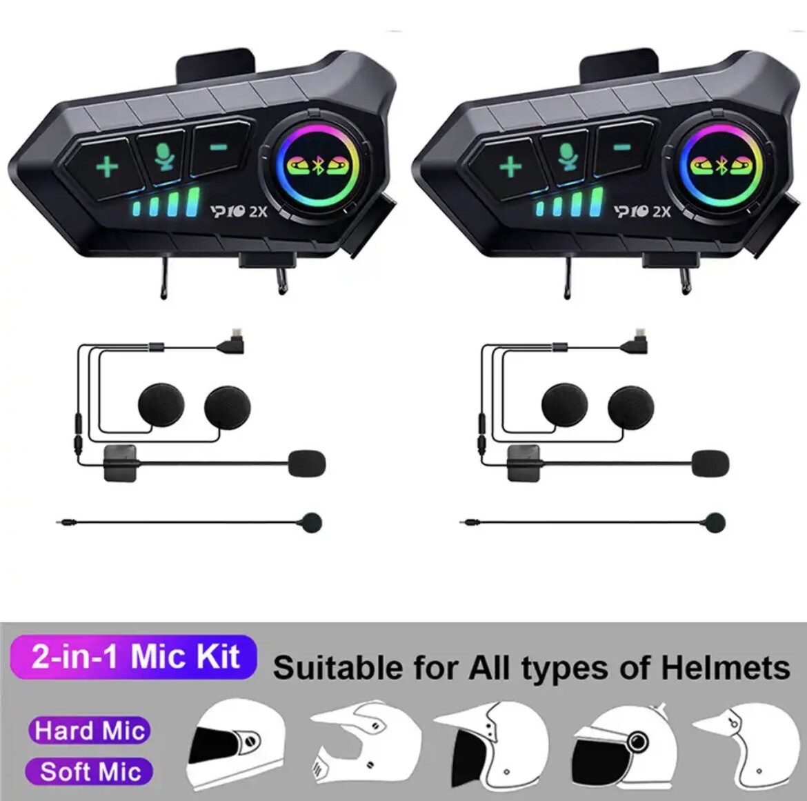 Coppia interfono Casco Moto Bluetooth Microfono Morbido E Duro impermeabili