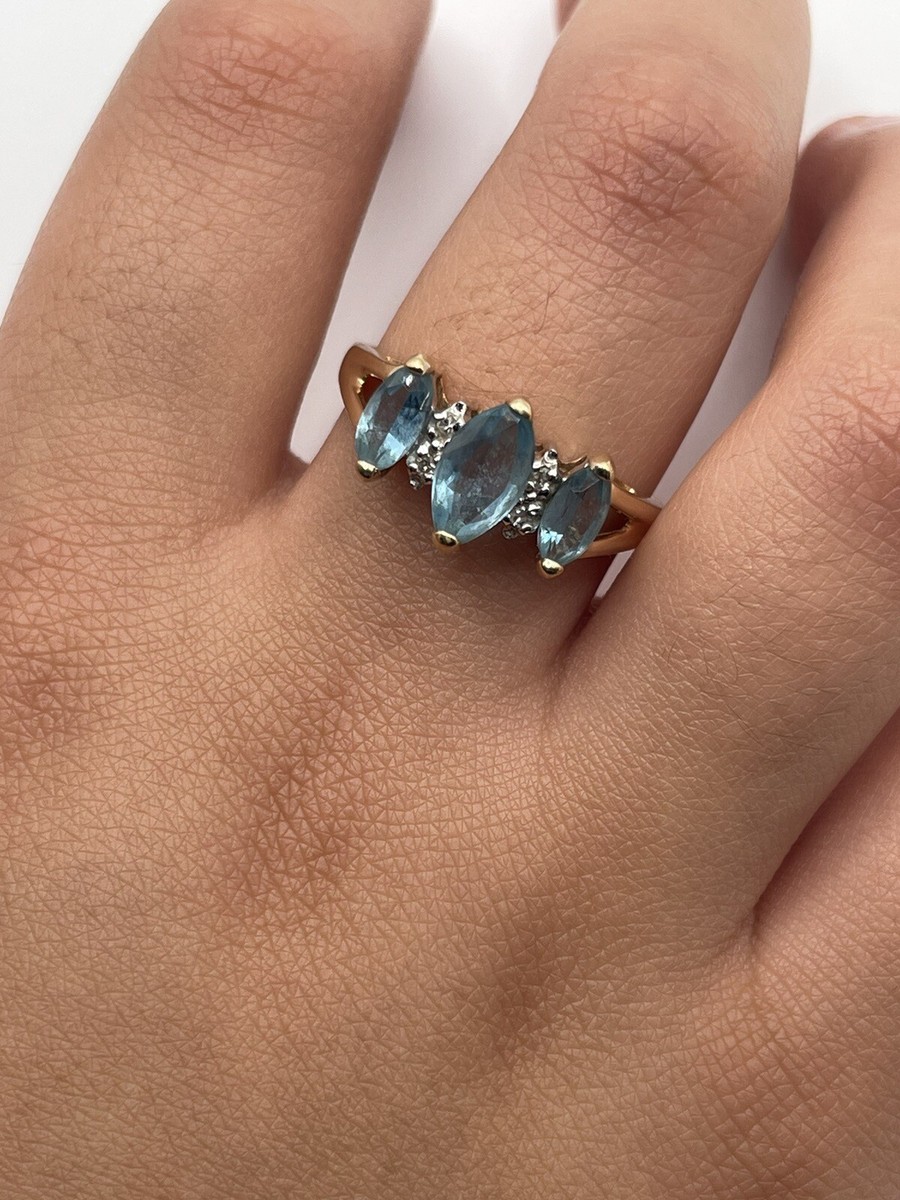 14k Yellow Gold Ring With Natural Blue Topaz & Diamonds - December Birthstone Ring, Size 7 - View #11