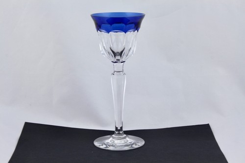 VAL ST LAMBERT CRYSTAL COBALT BLUE OVERLAY 8" WINE GLASS - MINT
