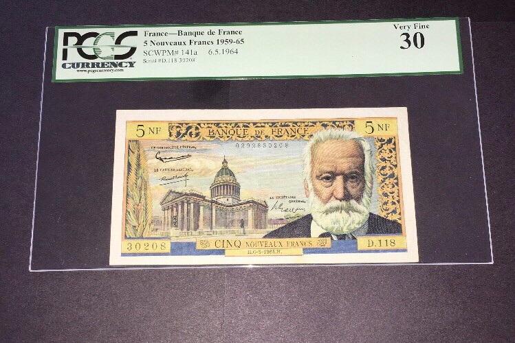 PCGS Currency Graded Banque De France 5 Francs Banknote 1964 141a