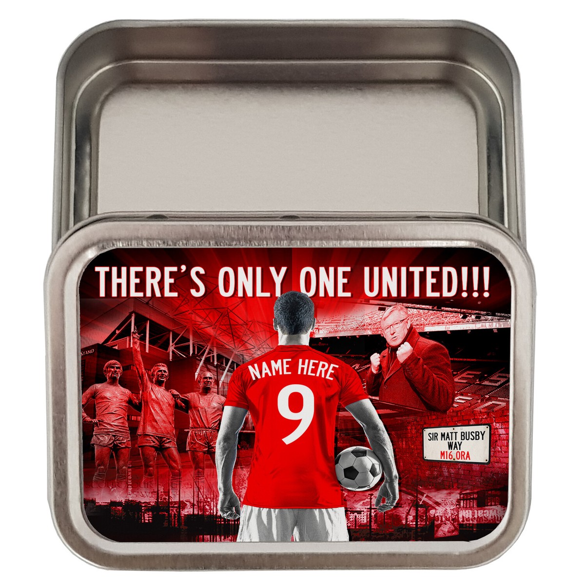 Personalised Man Utd Tobacco Tin Supporter Retro 2oz Baccy Dad Birthday AF83