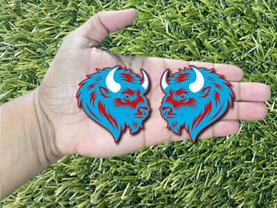 Bison Buffalo Emblem Badges Whites Horns Light Blue on Red Racing Aggressive New
