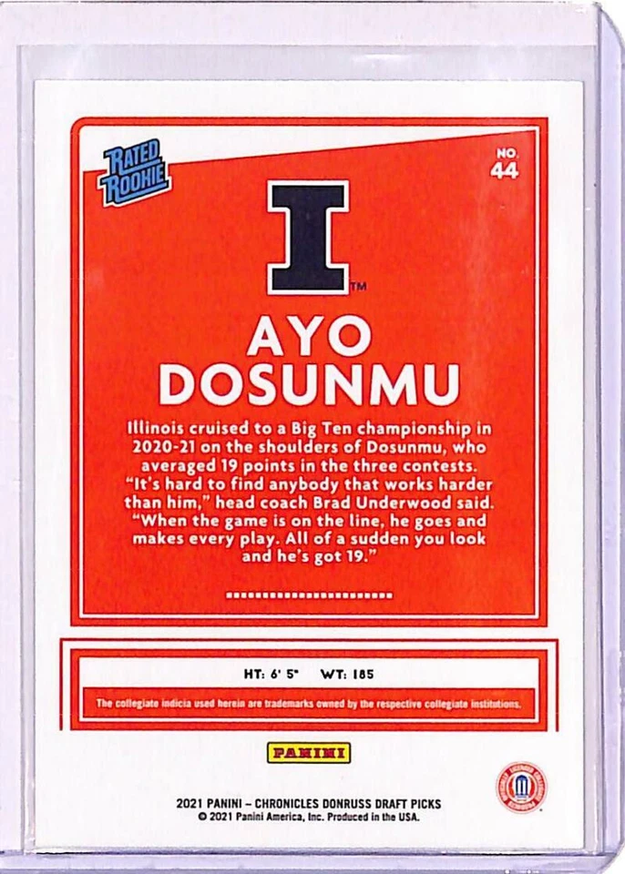 2021-22 Panini Chronicles Draft Picks Donruss Rated Rookies Black 44 Ayo Dosunmu - Image 2 of 2