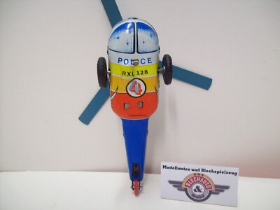 Jouet Mécanique Ancien Lemez Hongrie – Hélicoptère Police RXL 128 – Friction 1/43 Tôle