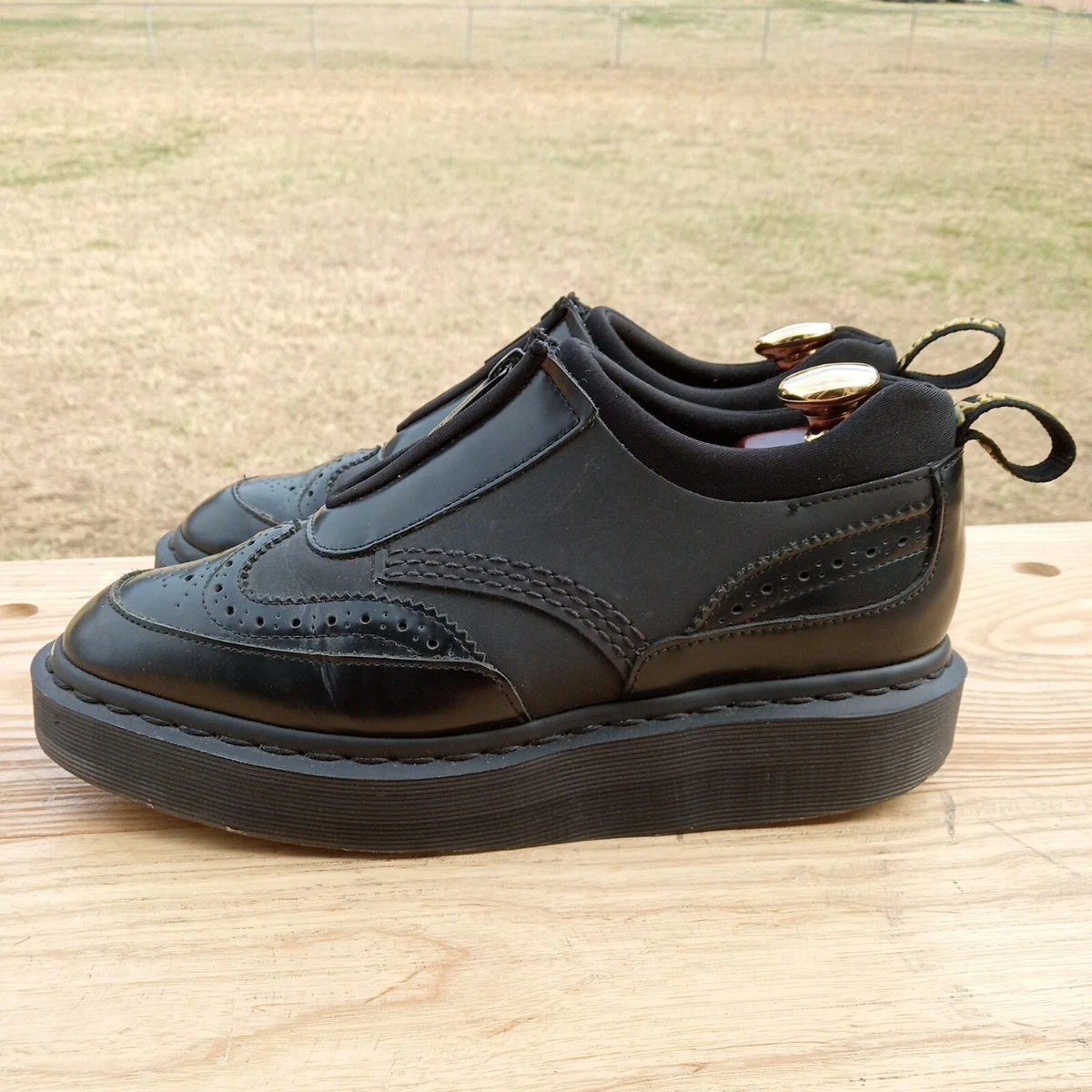 Dr Martens Resnik Black Celia Quad Zipper Womens Sz 8 Oxford Wingtip Platform
