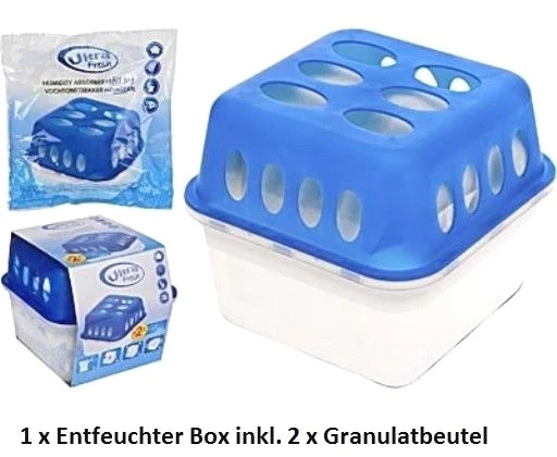 MARKENLOS Luftentfeuchter Set Box mit 2x400g Granulat Raumentfeuchter Entfeuchter Trockner