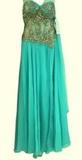 May Queen Aqua Blue Strapless Embellished Illusion Chiffon Gown Size 4 $249 Prom