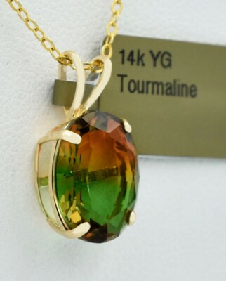 LAB CREATED 5,78 kt AAA TURMALIN ANHÄNGER 14k GOLD - neu mit Etikett - MADE IN USA