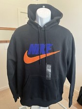 Nike Men's Club Fleece Pullover Hoodie Black/Safety Orange FN3104-010 Size Med