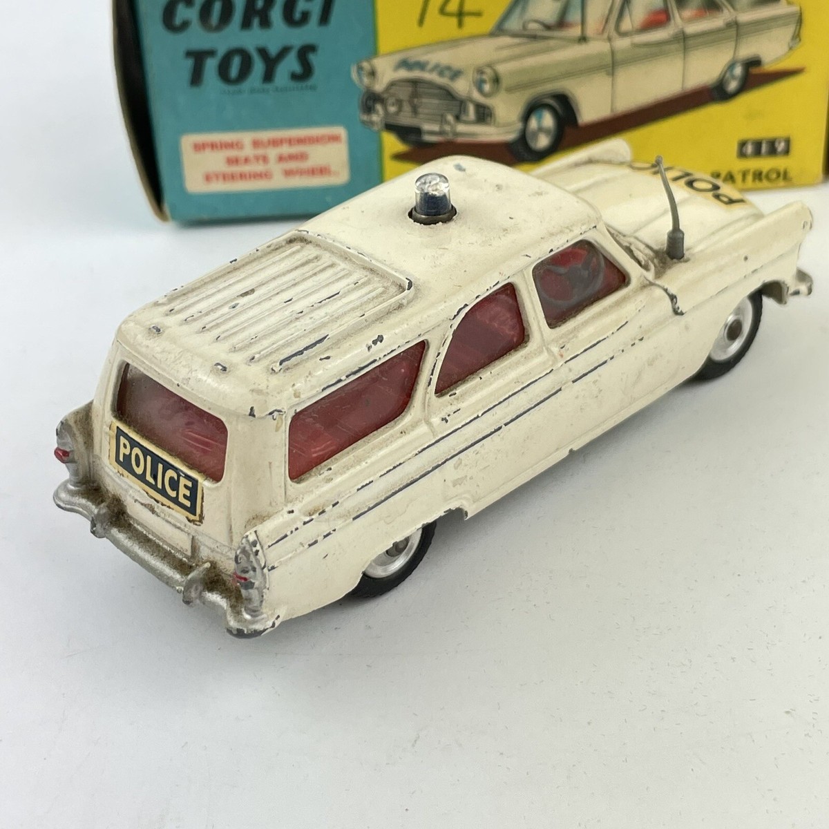 Two Corgi Toys, 419 Ford Zephyr Motorway Patrol car and a 437 Superior Ambulance on Cadillac Chassis