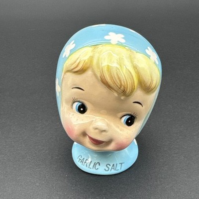 Vintage Napco Little Miss Cutie Pie Garlic Salt Blue Shaker MCM Japan