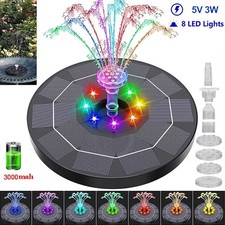 Solar Powered Floating Fountain with lights Pump Water Feature Garden Pool Pond