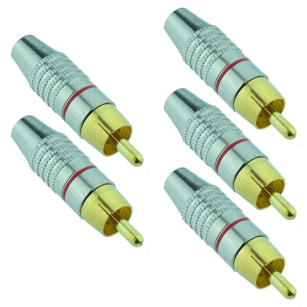 5 x Red Gold Plated RCA Phono Plug Connector