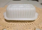 Vintage MCM 1950s Hazel Atlas White Milk Glass Covered Butter Dish 1/2 Stick