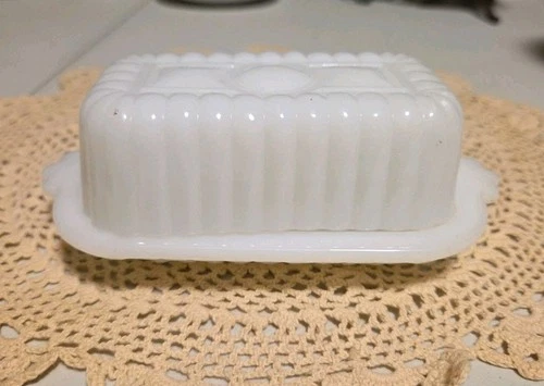 Vintage MCM 1950s Hazel Atlas White Milk Glass Covered Butter Dish 1/2 Stick