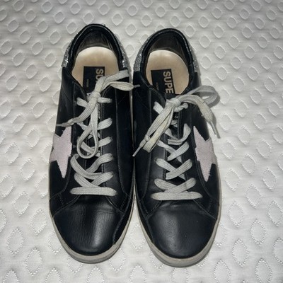 Golden Goose Superstar Lace Up Skateboard Sneakers Sz 39 Black Dark Gray Canvas