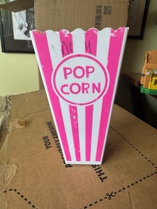 Vintage Plastic Pink And White Strip Popcorn Bucket