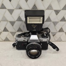 Olympus OM-10 35mm Film SLR Camera 50mm f/1.8 Lens 2 Flash. Tested