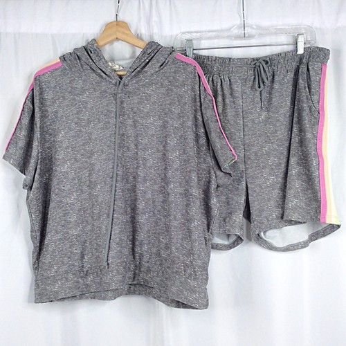 R.Sofia Activewear Hoodie & Shorts Set Plus Size 3X Gray Rainbow Knit Pajamas