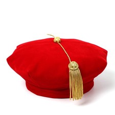 Graduation Doctoral Tam Red Velvet 8 Sided with Gold Bullion Tassel Red 8 Si...