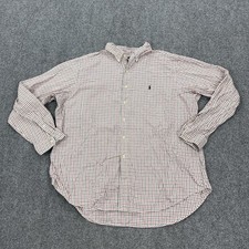 Vintage Ralph Lauren Shirt Mens 2XL White Check Cotton Long Sleeve Button Down