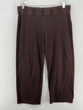 EILEEN FISHER Pants L Organic Cotton Stretch Jersey Cropped Straight Brown