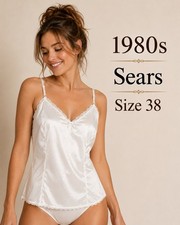 Vintage 1980s Sears Antron III Nylon Lace Camisole Cami Top White Size 38