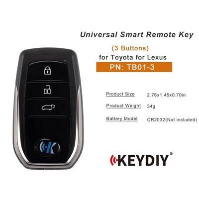 KEYDIY KD TB01-3 for Toyota for Lexus Smart Remote Key 3 Buttons 8A Transponder