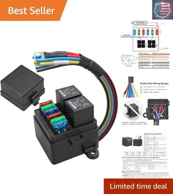 12V Pre-Wired Fuse Relay Box, 4-Pin 80A Relay Block and Kit, 2 Relays and 6 A...