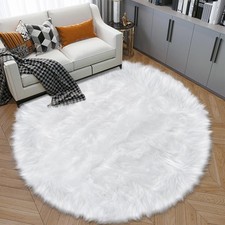 6ft Sheepskin Faux Fur White Round Rugs for Bedroom Living Room, Fluffy White...