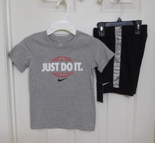 NWT 2pc Nike Gray Logo Shirt  Black Gray Trim Shorts sz 5