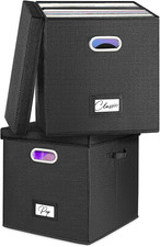 Vinyl Record Storage Box Set of 2 - for 100 Single Lps 12-Inch , Stackable Alb